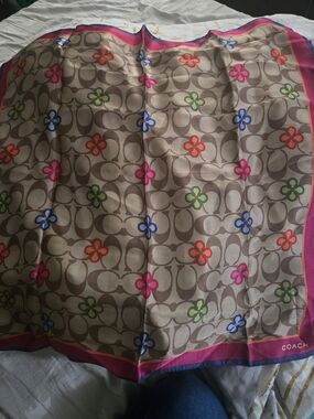 Coach Signature Monogram Floral Silk Scarf - Pink Trim